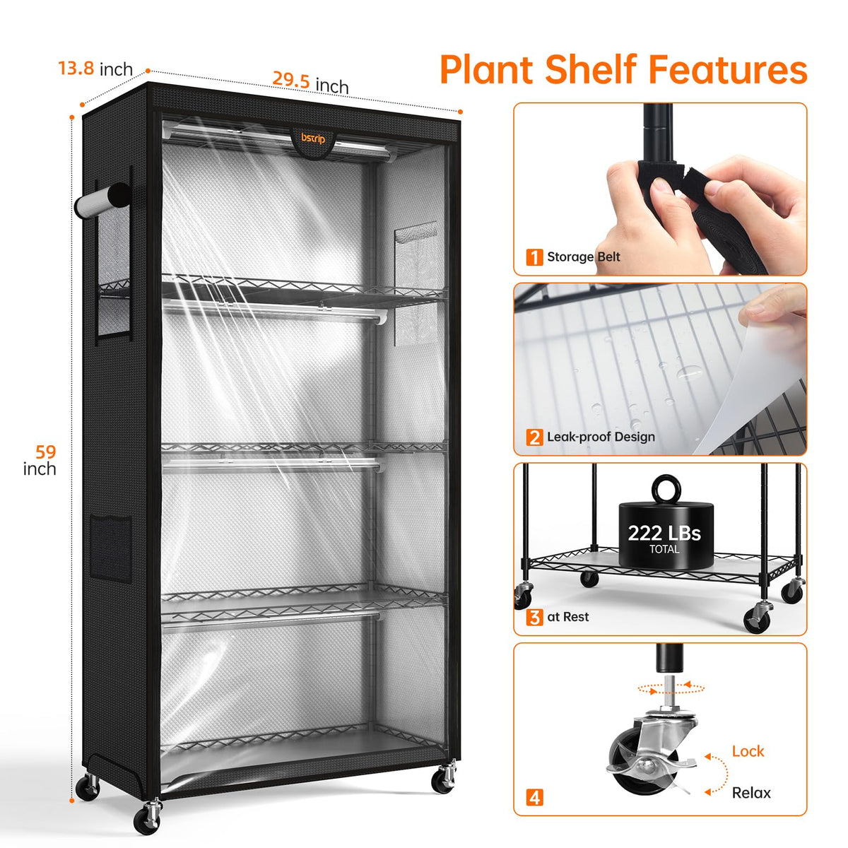 Bstrip sturdy metal shelves and connectors support seed trays