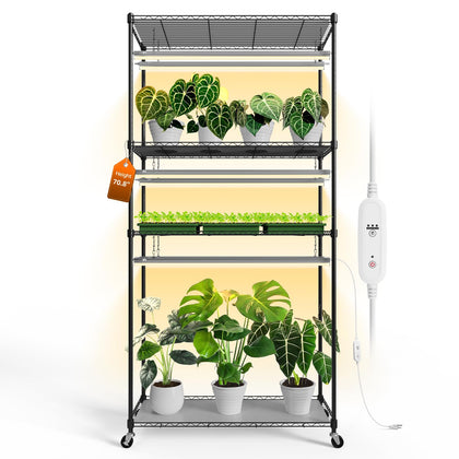 Bstrip plant shelf with grow lights setup shows efficient indoor gardening and space organization.