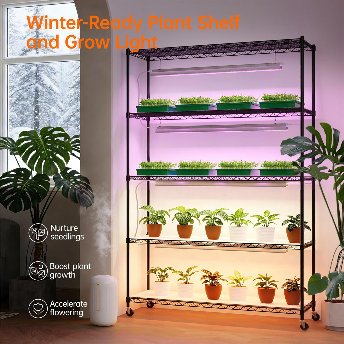 Bstrip plant stand five-tier shelves side view showcasing versatile indoor gardening space.
