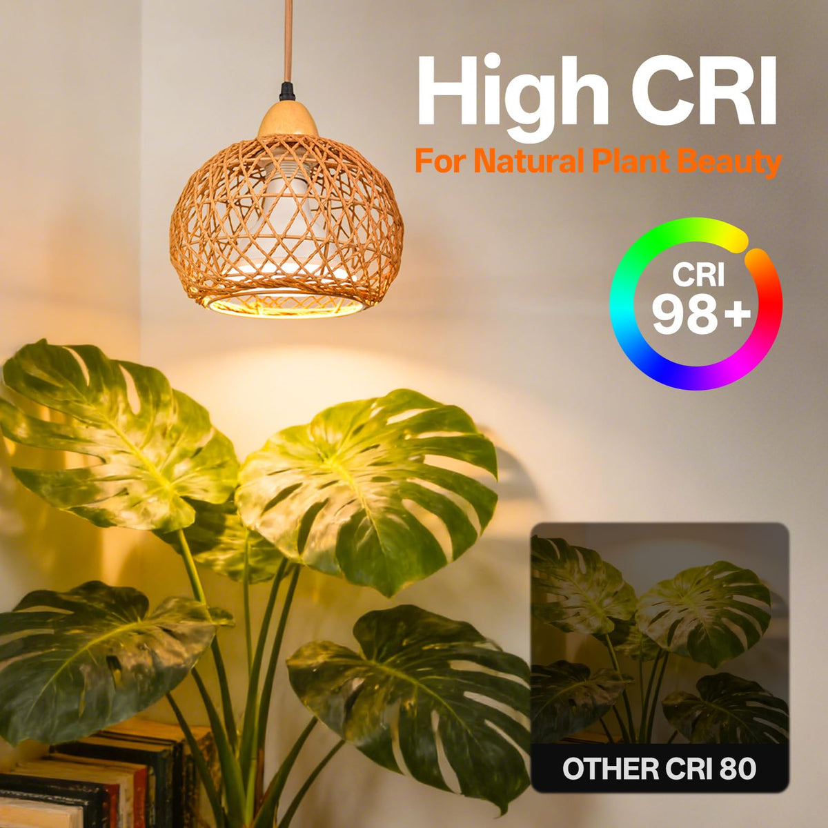 Bstrip handwoven rattan shade diffuses light for a cozy indoor space.