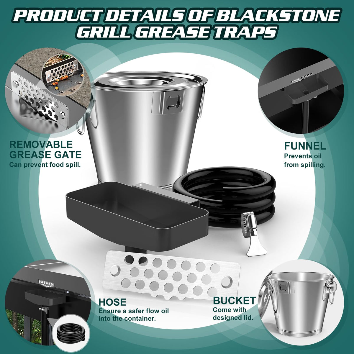 BSTTEK grease funnel with bucket view demonstrates clean disposal