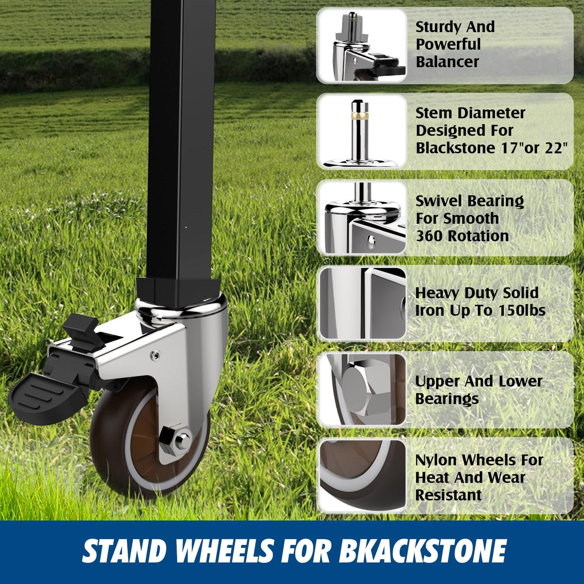 BSTTEK durable, corrosion-resistant wheels support up to 150 pounds each