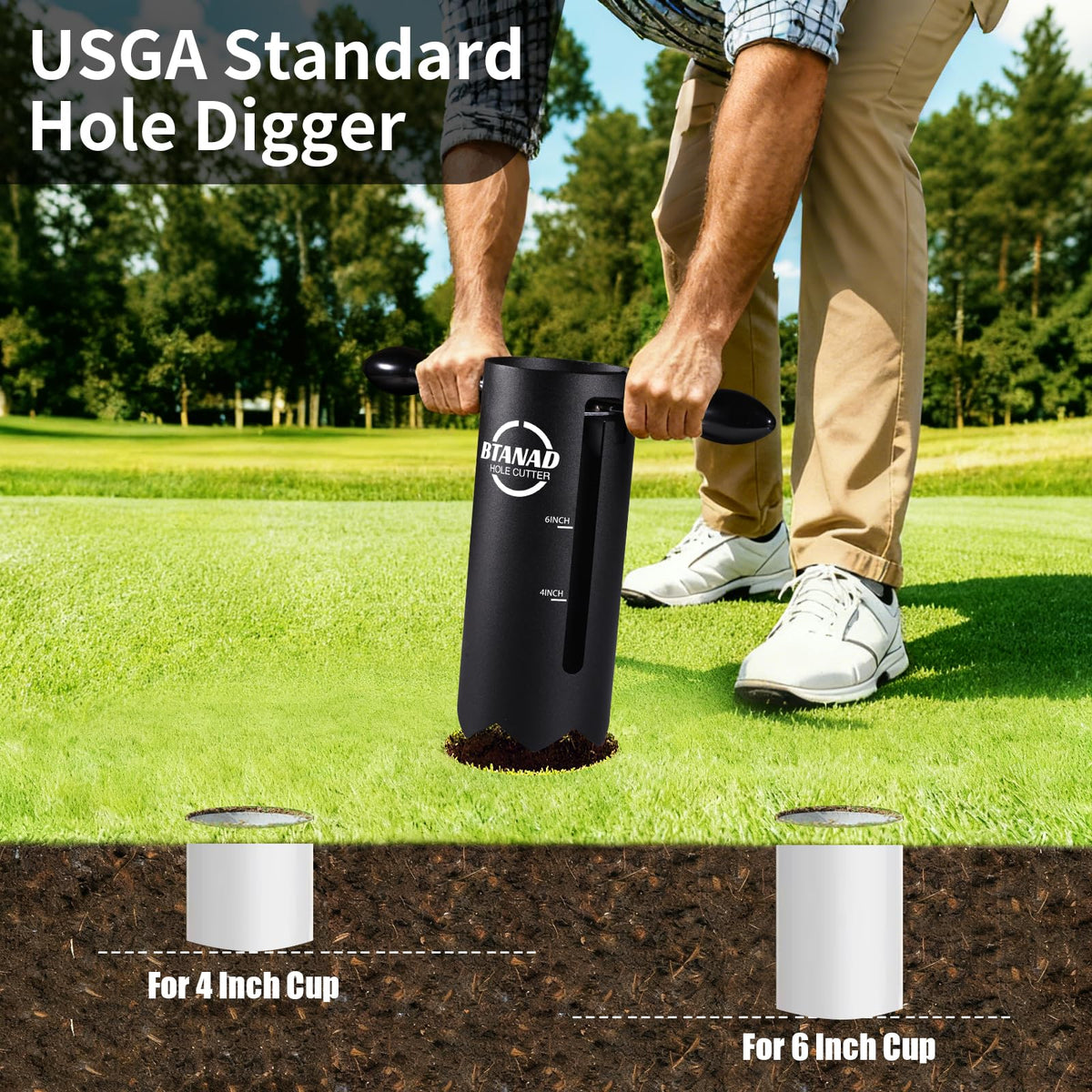 BTANADI Golf Hole Cutter Tool pushing handle for effortless operation