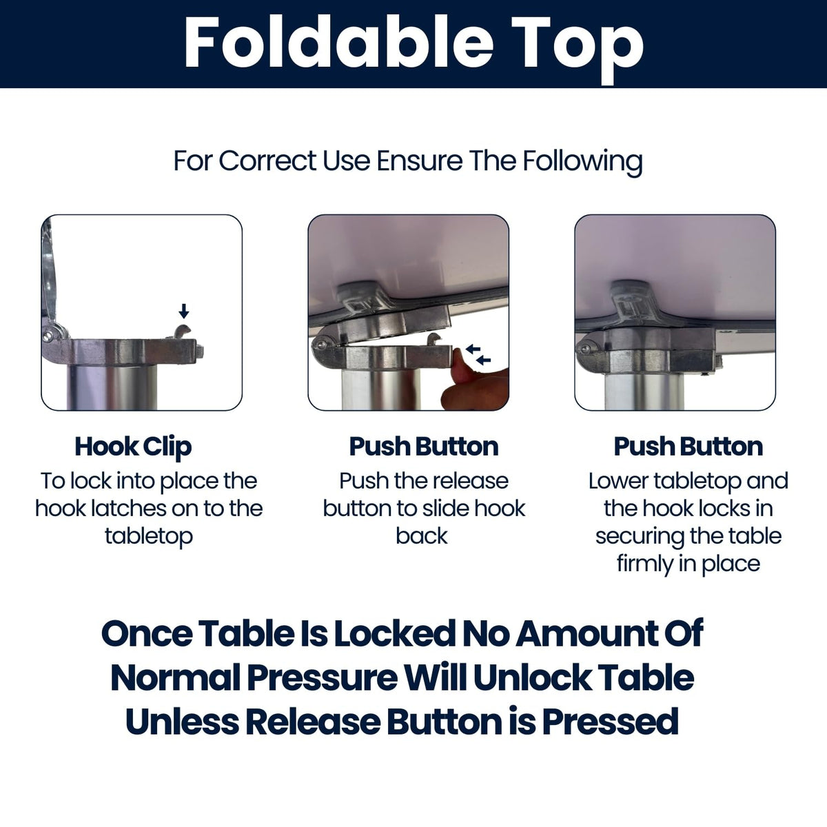 BTEXPERT flip-down tabletop mechanism with secure latch