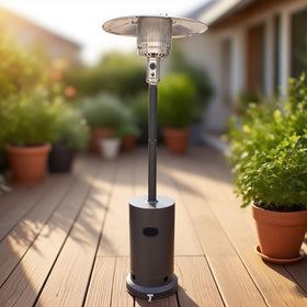 BTExpert patio heater with wheels for easy movement on patios and decks