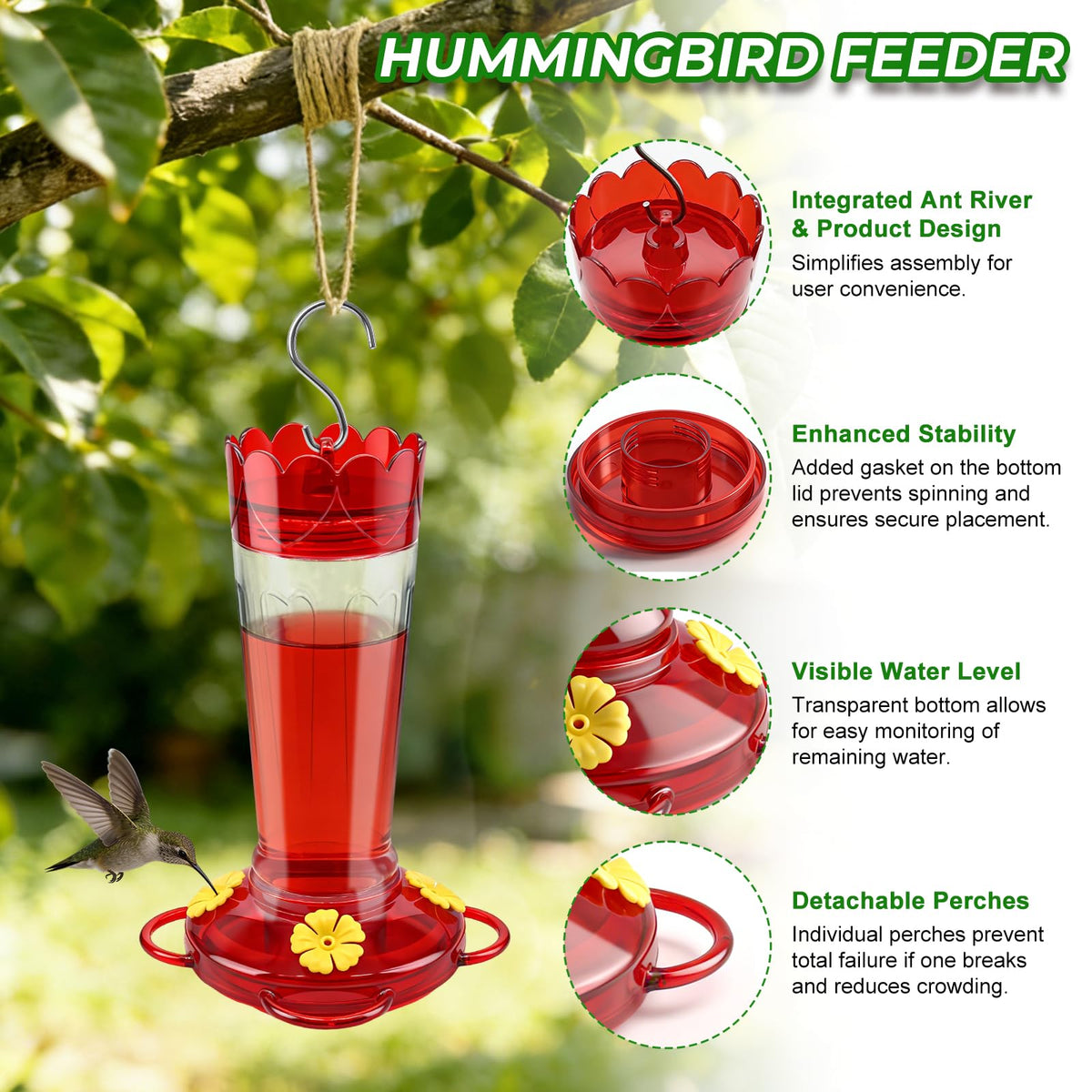 BTFSZ hummingbird feeder four perches provide resting spots for visiting birds