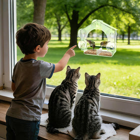 BTFSZ feeder with five suction cups secures glass mounting during windy days.