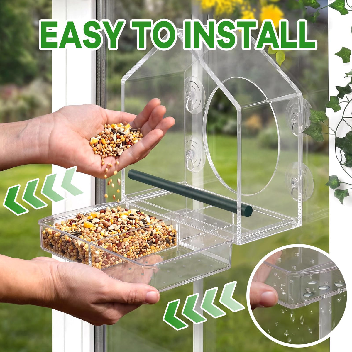 BTFSZ window bird feeder multi-hole base with drainage promotes fresh feed