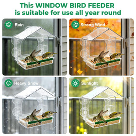 BTFSZ weather-resistant window feeder endures temperature extremes for year-round use.