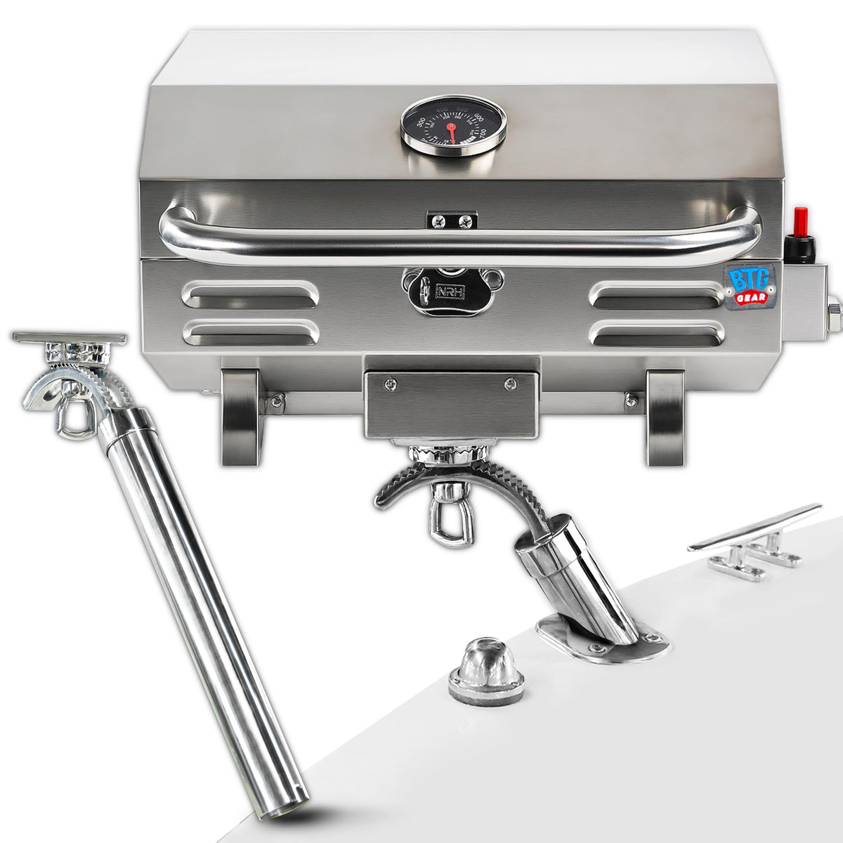 BTG Gear Tailwaves grill on a boat for on-the-water meals.