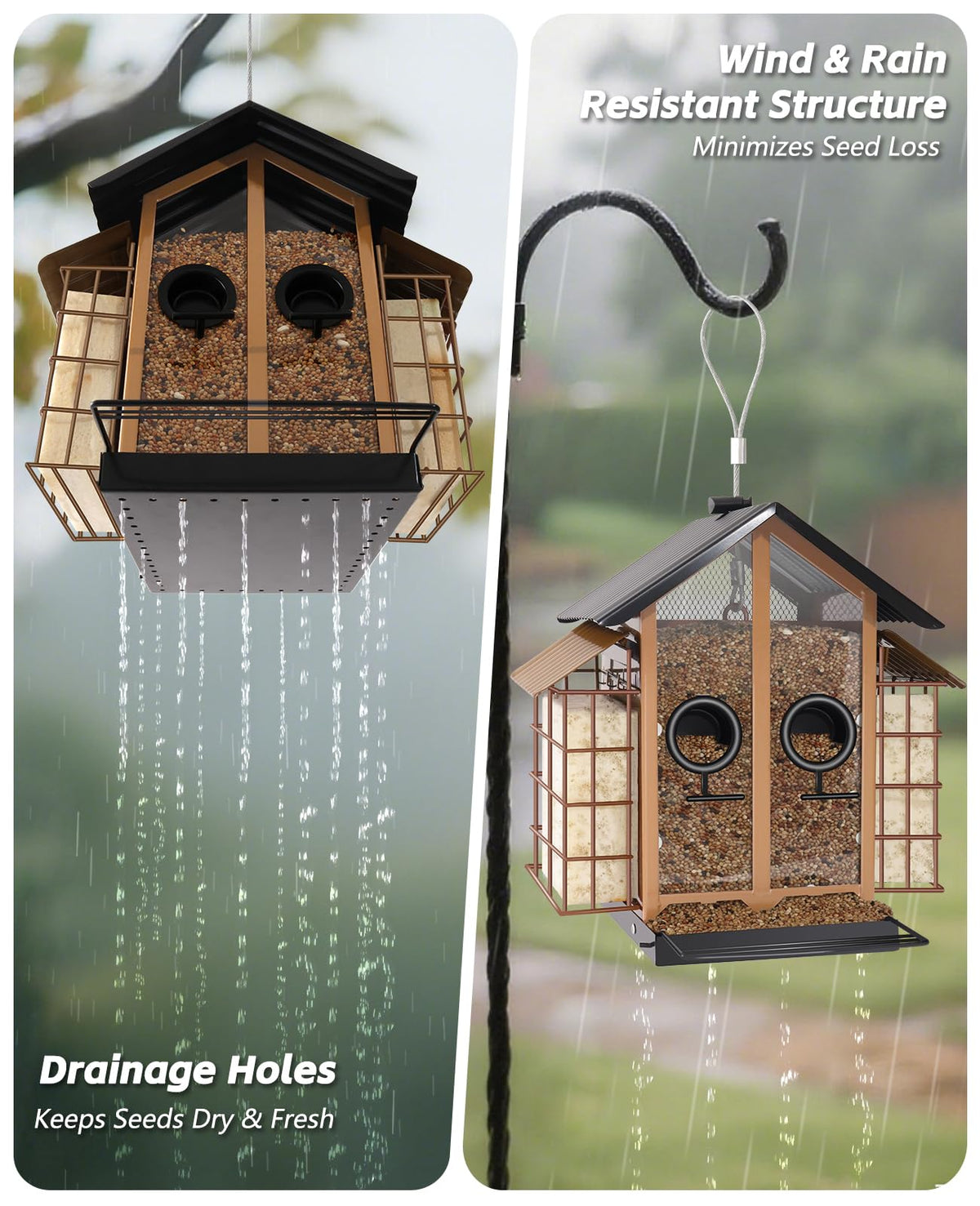 Btiztlla weatherproof metal feeder features weather resistance to endure rain snow and sun