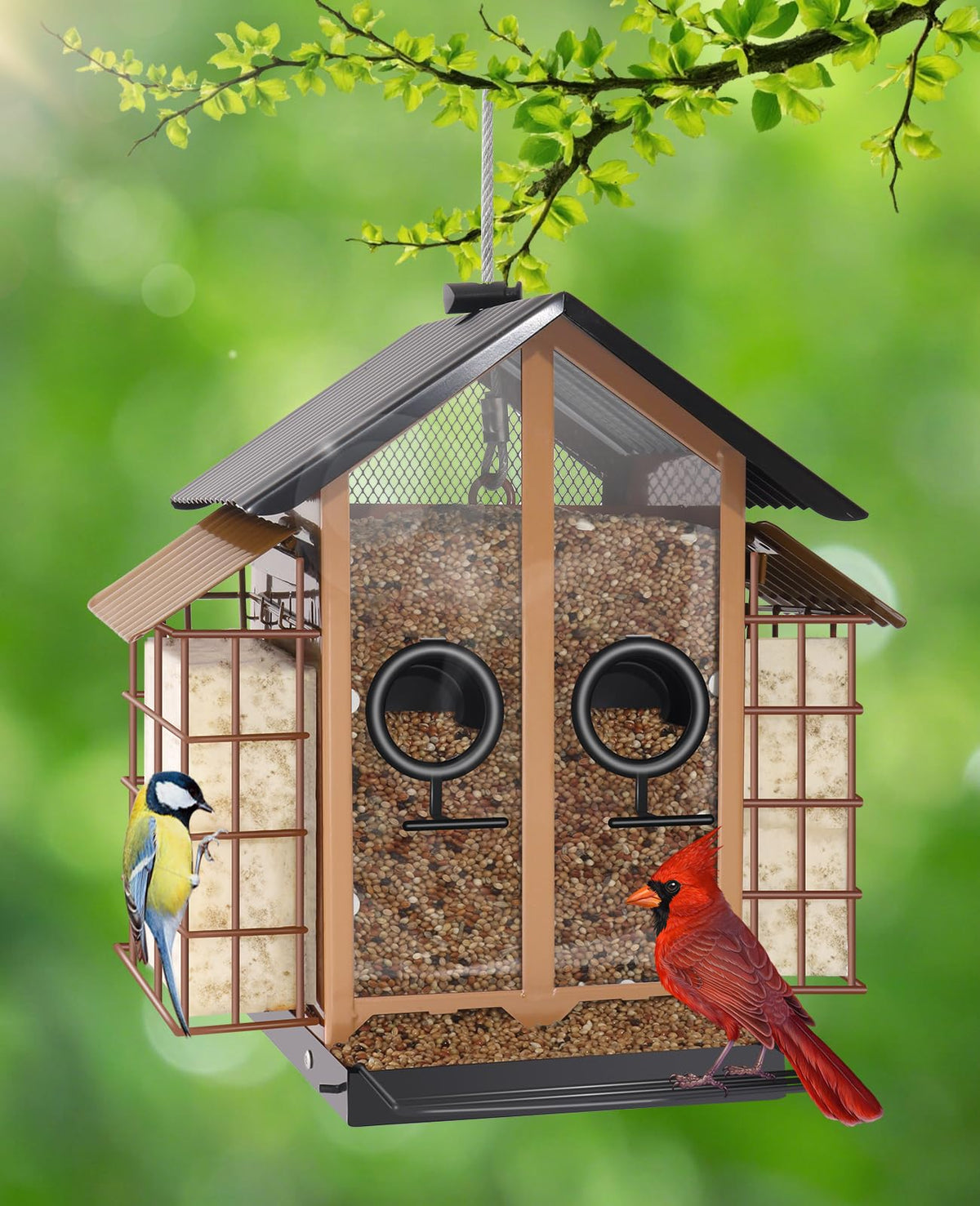 Btiztlla weatherproof bird feeder top view shows durable khaki metal design for year-round use
