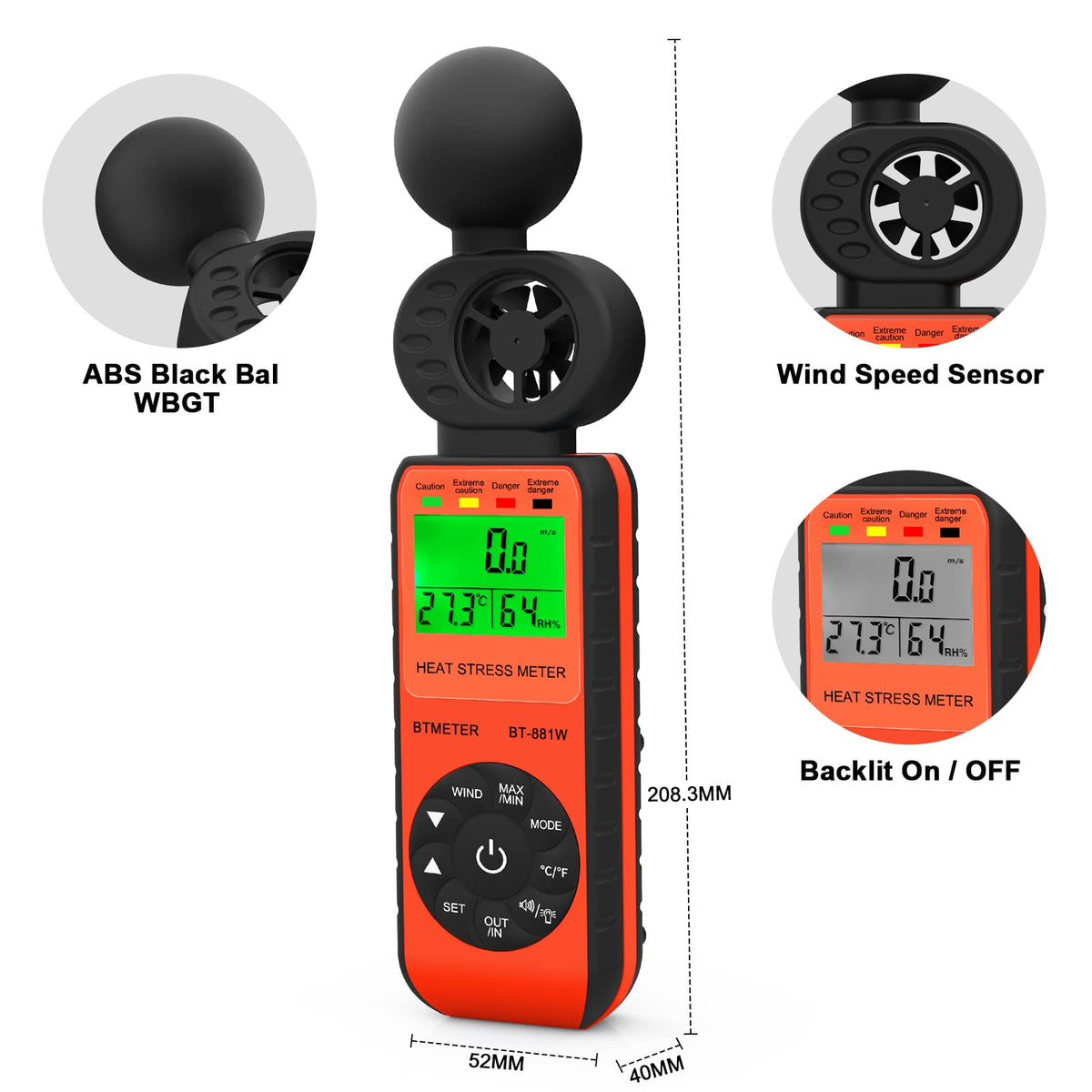 BTMETER BT-881W backlit LCD for easy readings in low light.