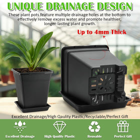 BTPLASTIK 6-inch matte black planter adds modern, anti-slip handling.