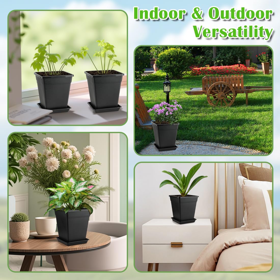 BTPLASTIK 6-inch square pot saves space on balconies and windowsills.