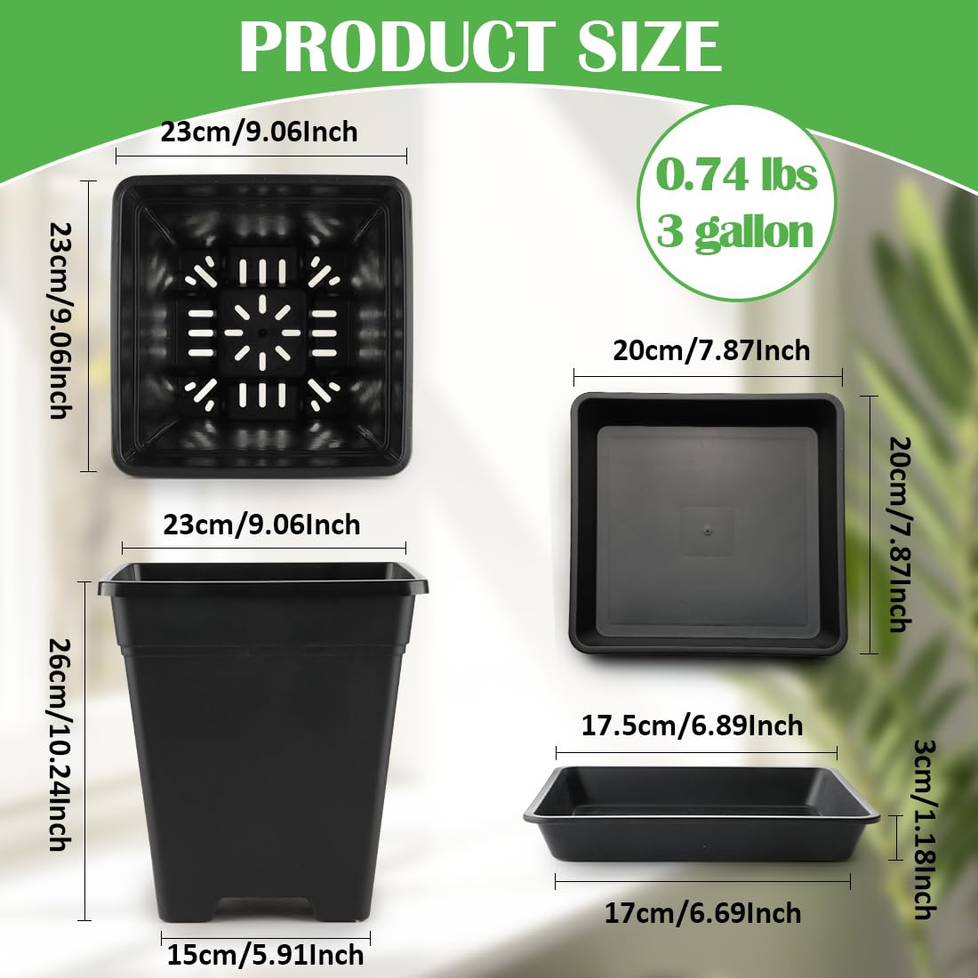BTPLASTIK square planter with saucer attachment simplifies cleanup.
