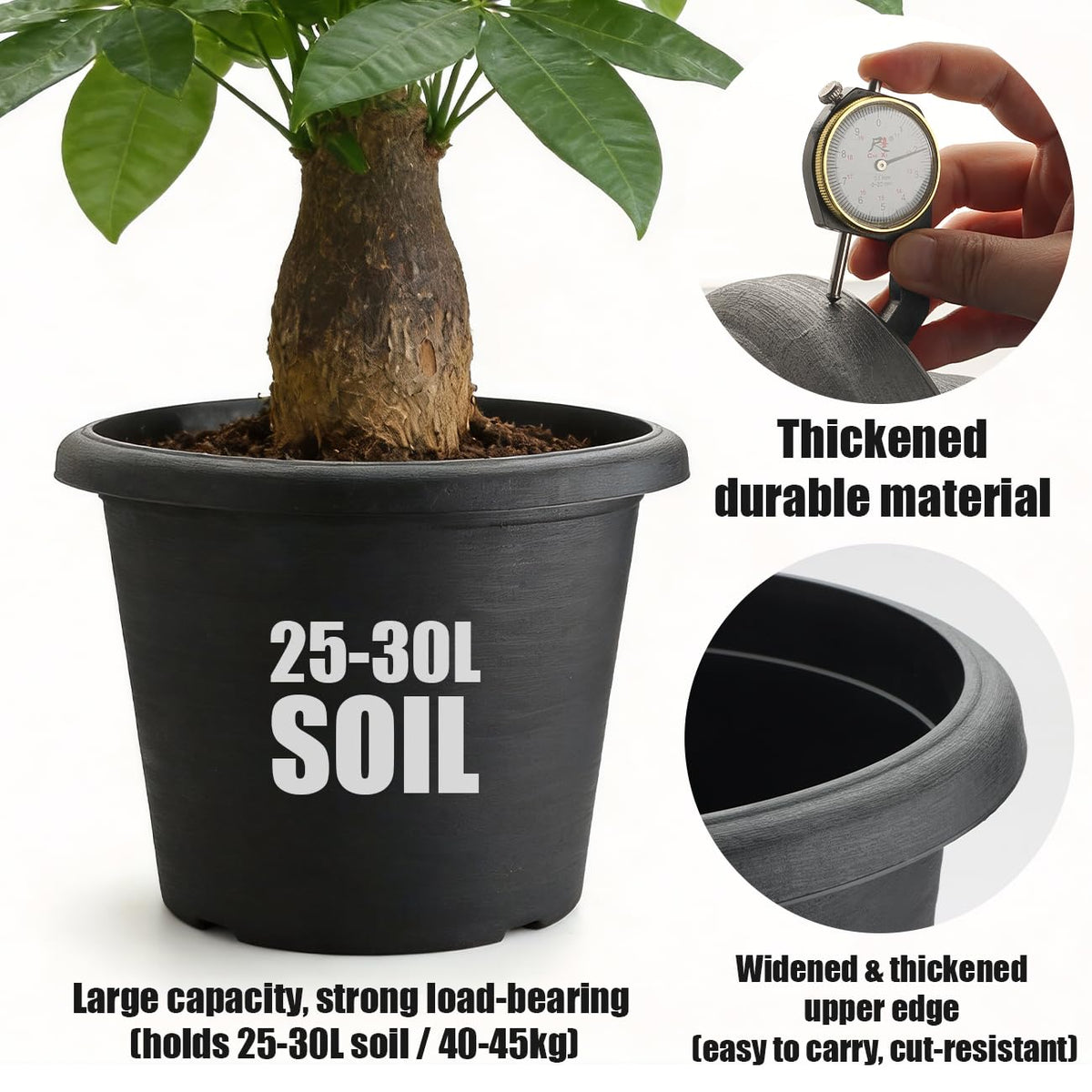 BTPLASTIK 16-inch planter showing drainage holes for healthy root airflow