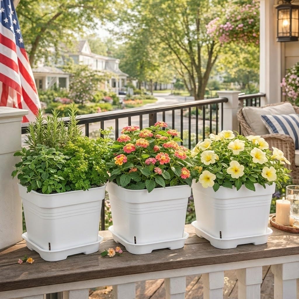 BTPLASTIK matte white square planter suits urban patios and living rooms