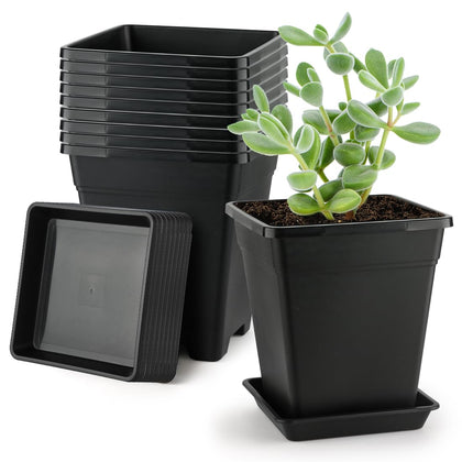 BTPLASTIK square planter 8 inch, top view, rugged matte black for balconies.