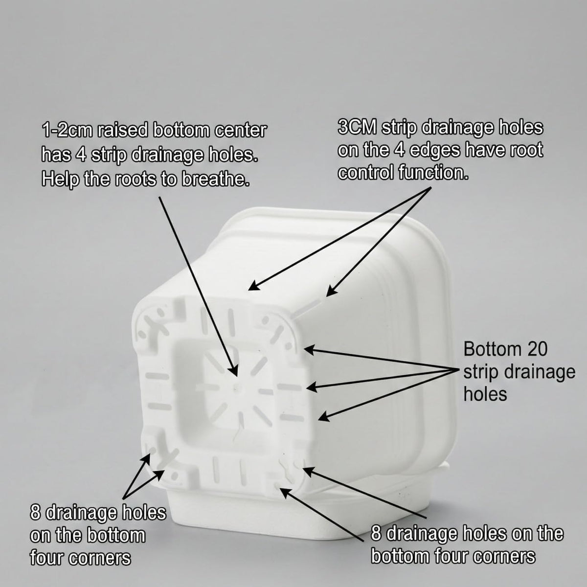 BTPLASTIK square planter corner air-pruning vents prevent root circling