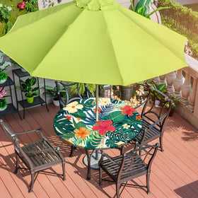 Btrlexp tablecloth with built-in umbrella zipper enables easy installation.