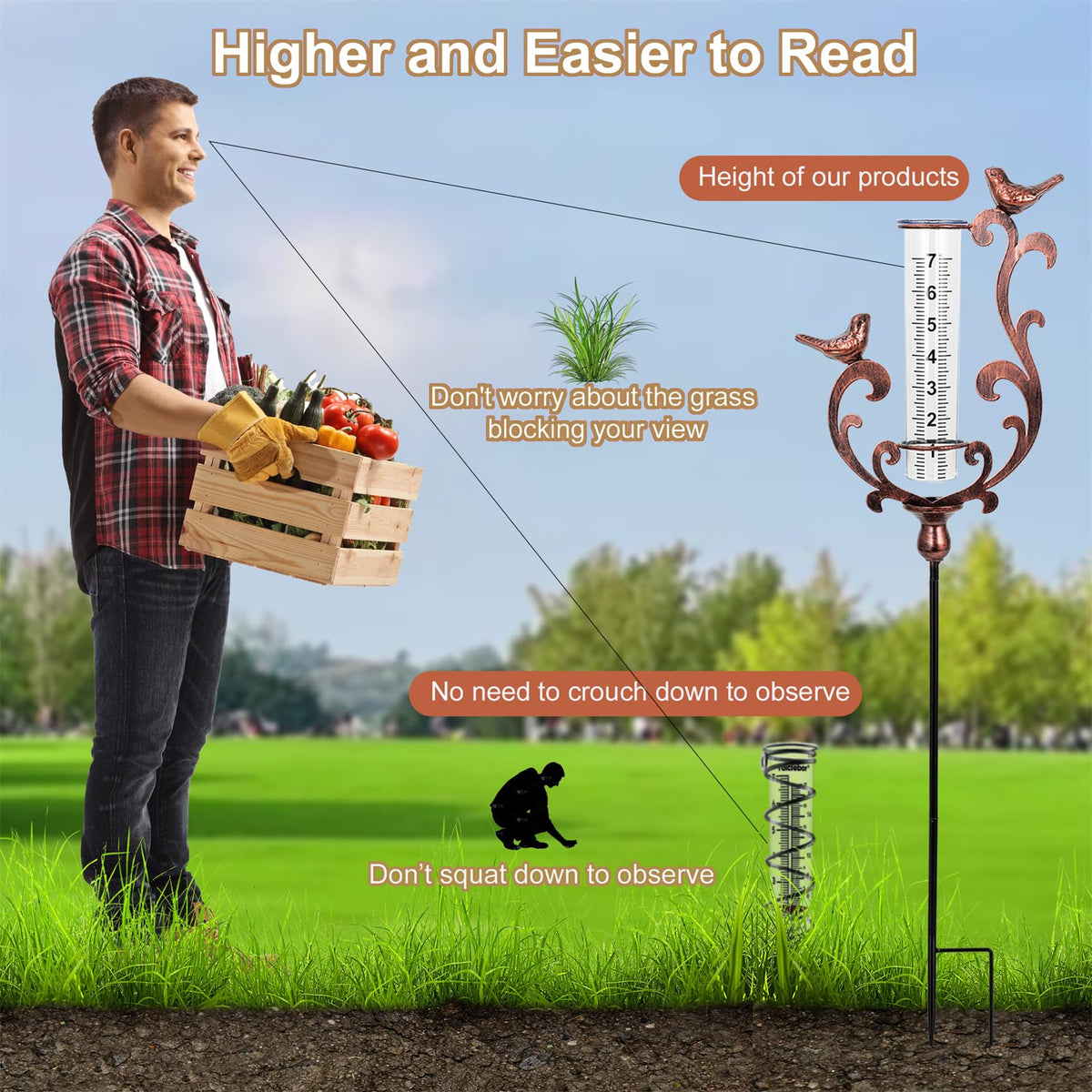 BUARO8AGA 7-inch-capacity rain gauge showing large digits for easy readings