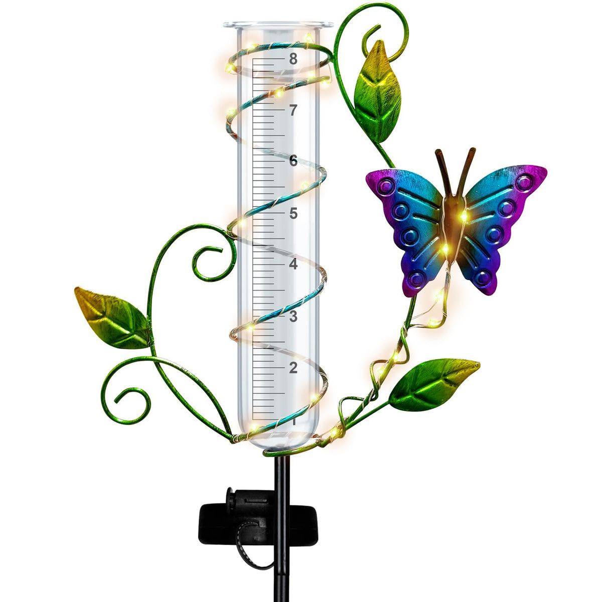 BUARO8AGA butterfly rain gauge outdoor with glass tube measures rainfall precisely.