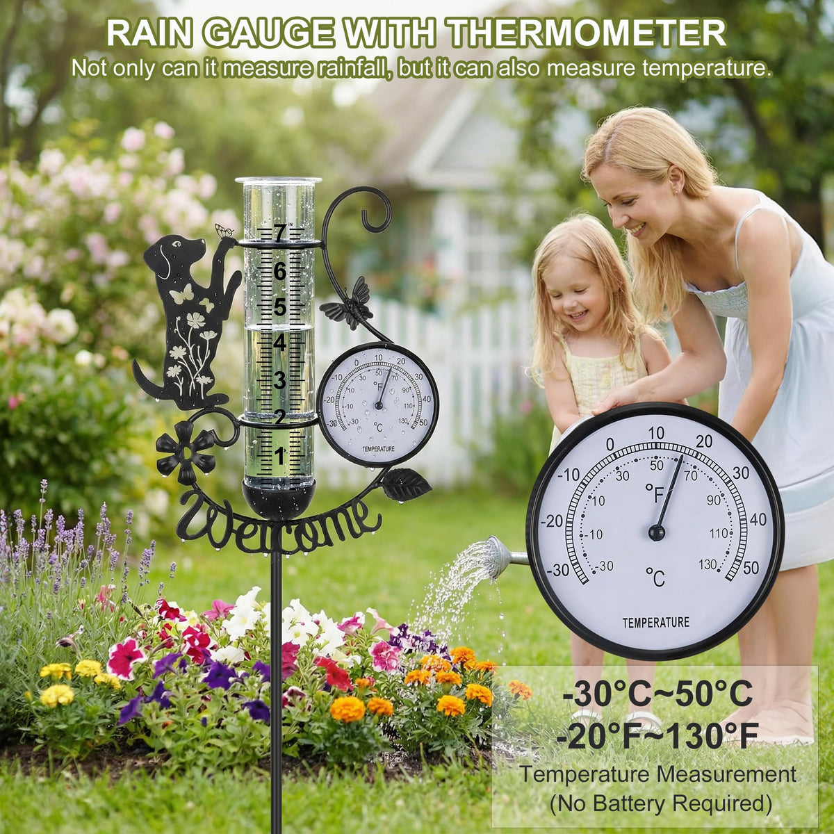 BUARO8AGA clear-scale display enables quick rainfall readings at a glance.