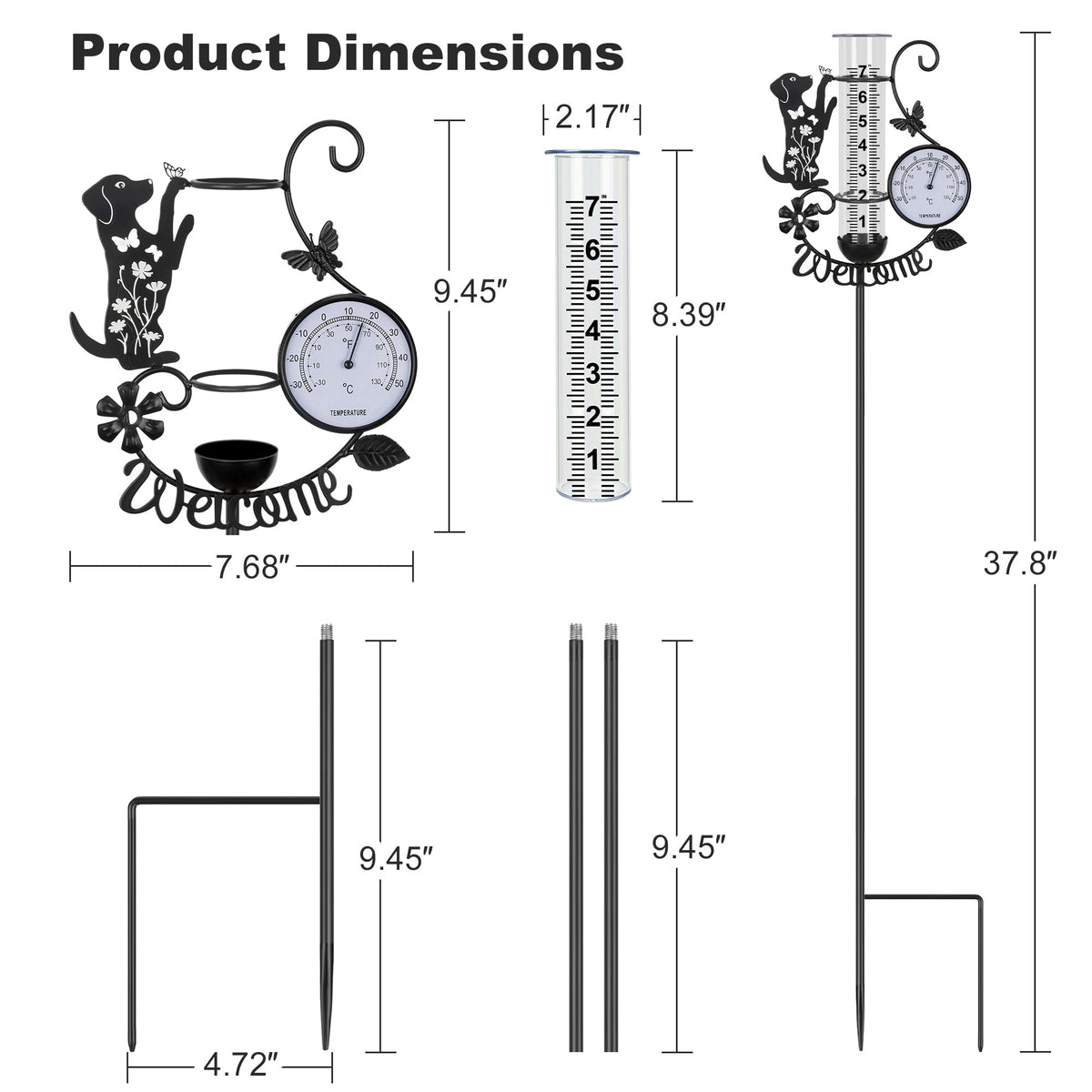 BUARO8AGA decorative outdoor gauge with stake stays securely in pots, beds, or lawns.