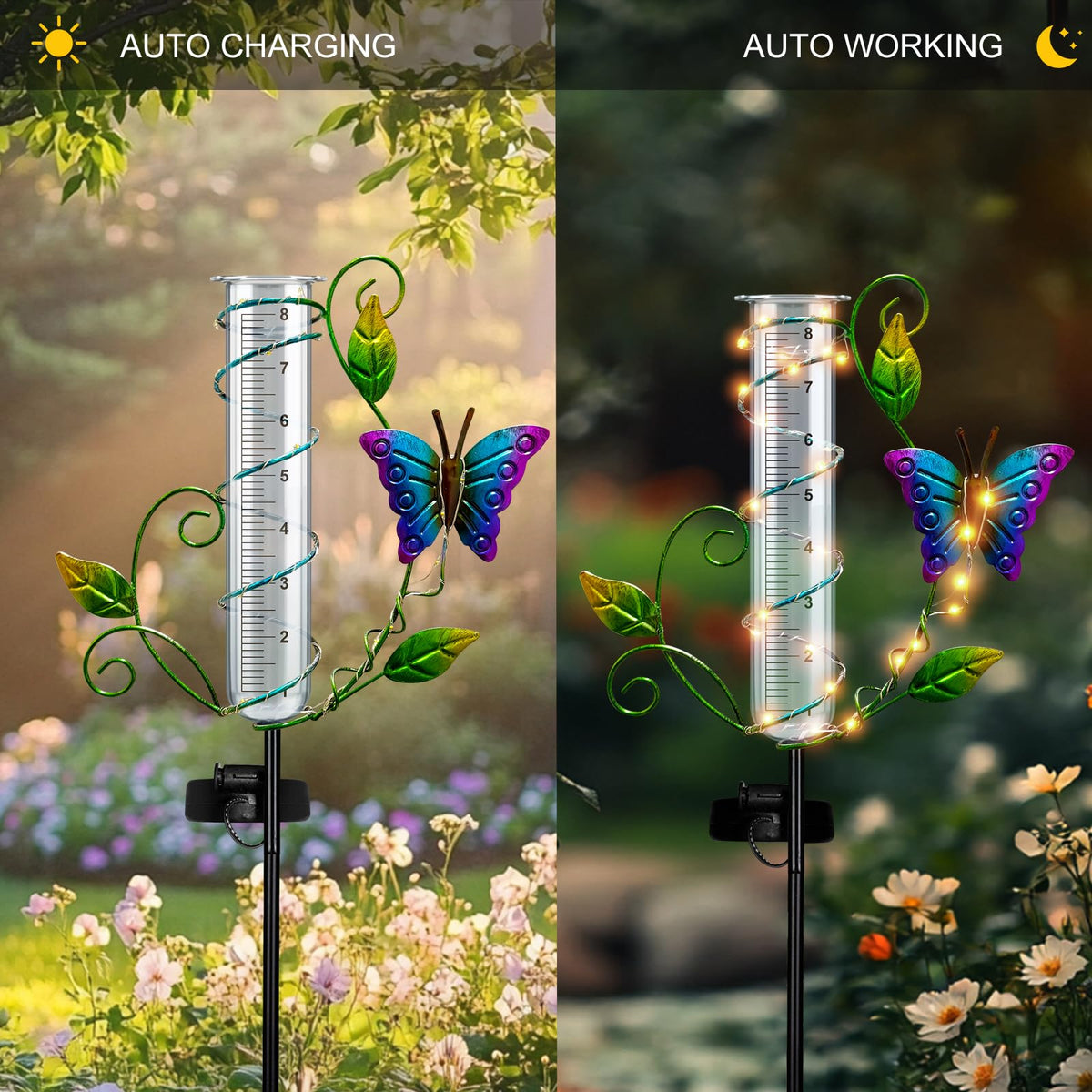 BUARO8AGA garden metal frame with butterfly statue enhances curb appeal.