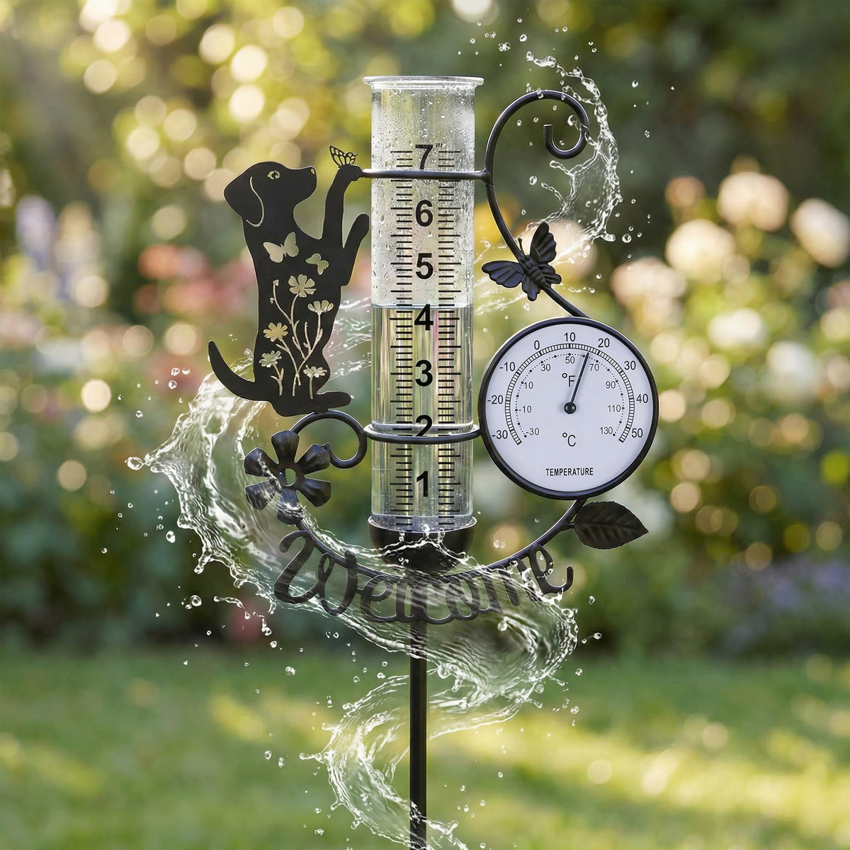BUARO8AGA ground stake secures the gauge for stable lawn or bed placement.