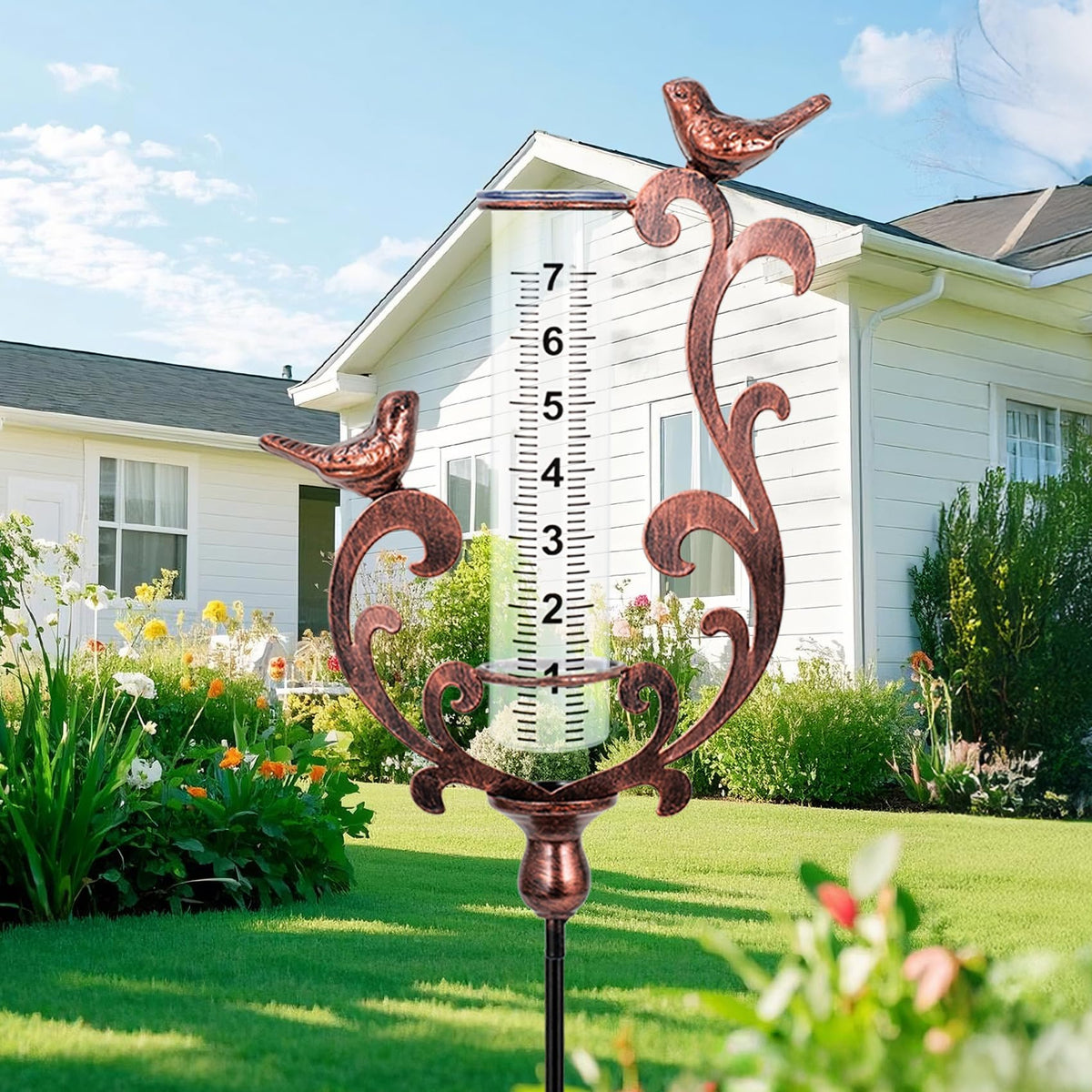 BUARO8AGA rain gauge outdoor cast-iron bird with decorative garden appeal