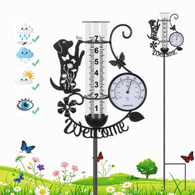 BUARO8AGA rain gauge thermometer displays precise rainfall and temperature for garden planning.