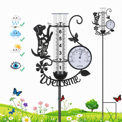 BUARO8AGA rain gauge thermometer displays precise rainfall and temperature for garden planning.