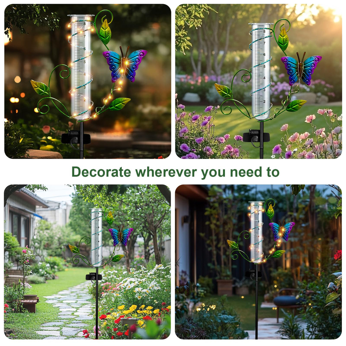 BUARO8AGA solar-powered rain gauge recharges in sun for long outdoor use.