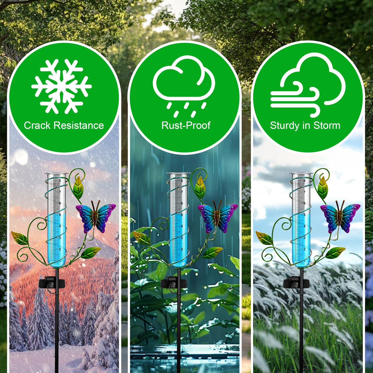 BUARO8AGA IP44 waterproof rain gauge withstands rain and wind.