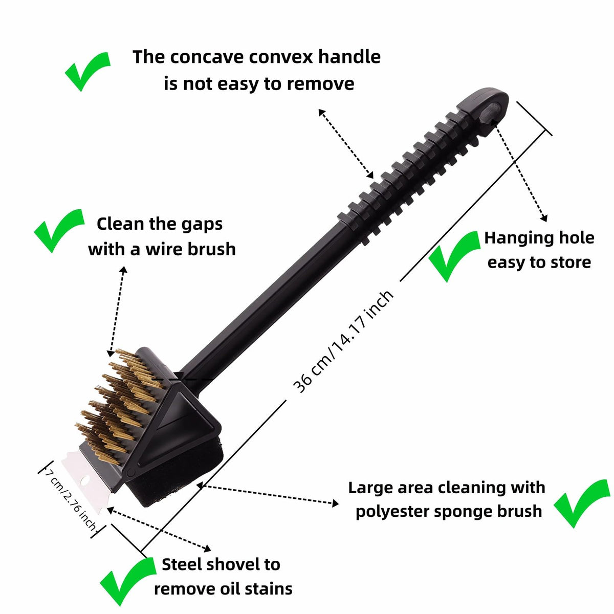 Bubble-Fly 14.5-inch handle extends reach for safer heat-safe cleaning.