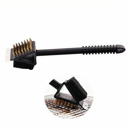 Bubble-Fly 3-in-1 grill brush brass-bristles for deep grate cleaning.