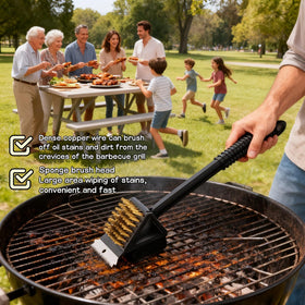 Bubble-Fly brass-bristles provide durable cleaning action on grill grates.