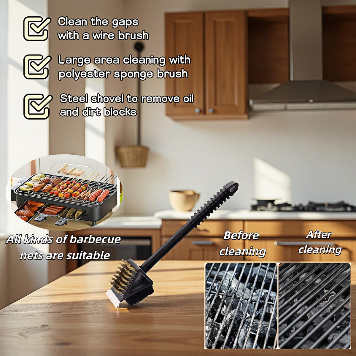 Bubble-Fly compatible with gas grills for quick post-cook cleanup.
