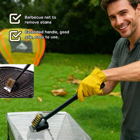 Bubble-Fly scrub pad wiping large grill areas quickly after cooking.
