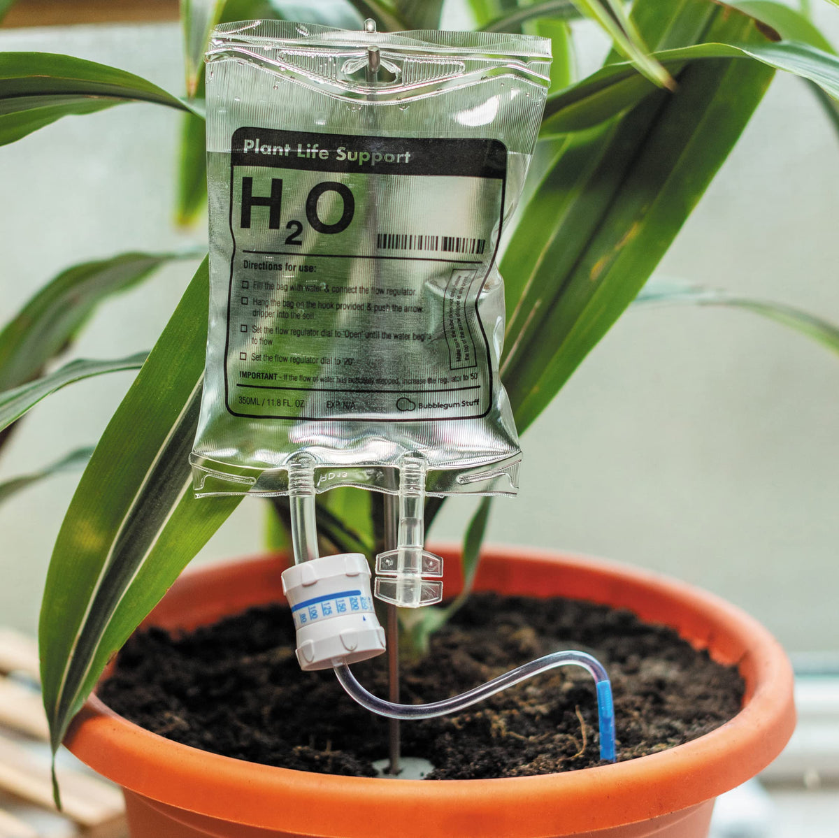 Bubblegum Stuff Plant Life Support IV bag closeup highlights simple water reservoir