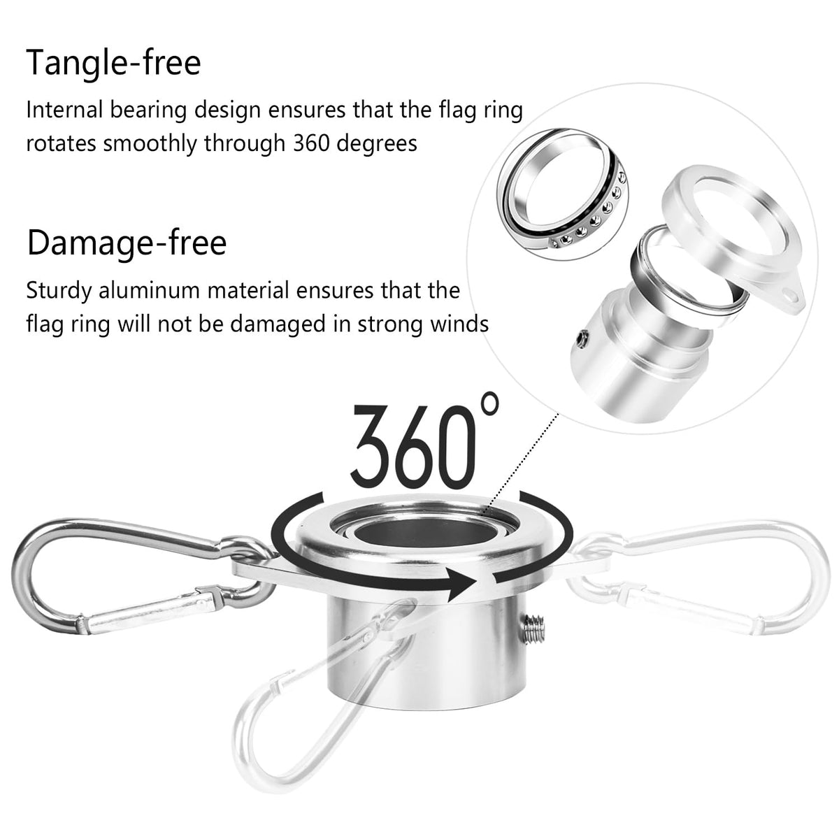 Bubblythe flag rings and clips offer smooth rotation to prevent tangling during windy days.
