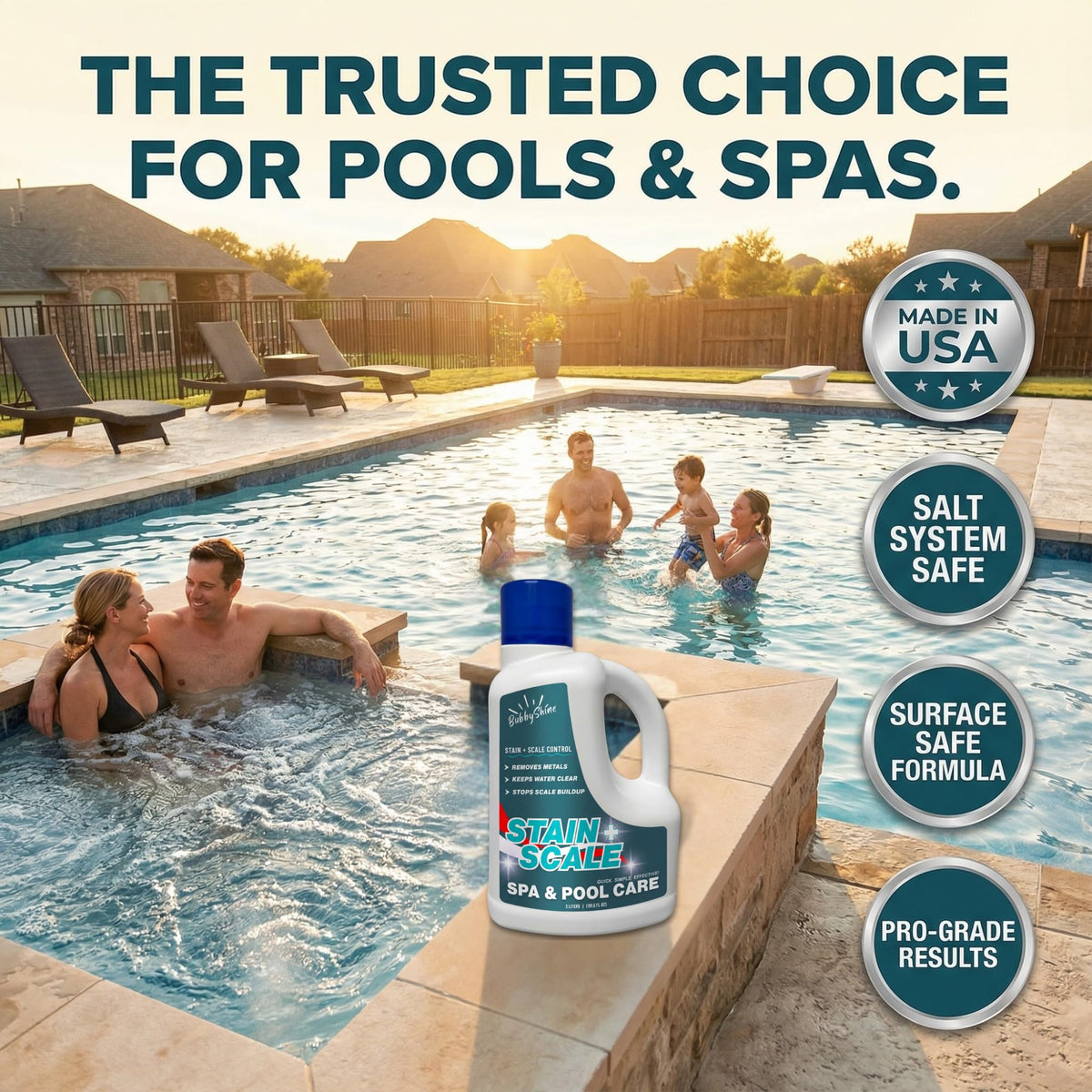 BubbyShine compatible with chlorine, bromine, and saltwater systems for ongoing maintenance.
