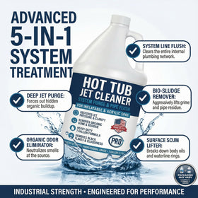 BubbyShine hot tub cleaner bottle back highlights usage instructions for pre-refill flush.