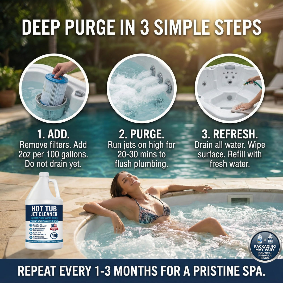 BubbyShine jet tub cleaner in use demonstrates cleaning of internal pathways.