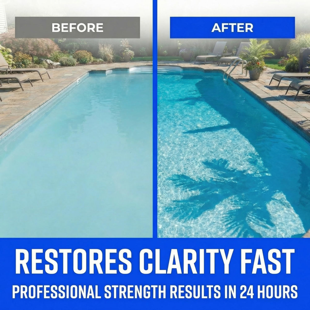 After heavy swim day, BubbyShine clarifier restores pool clarity.