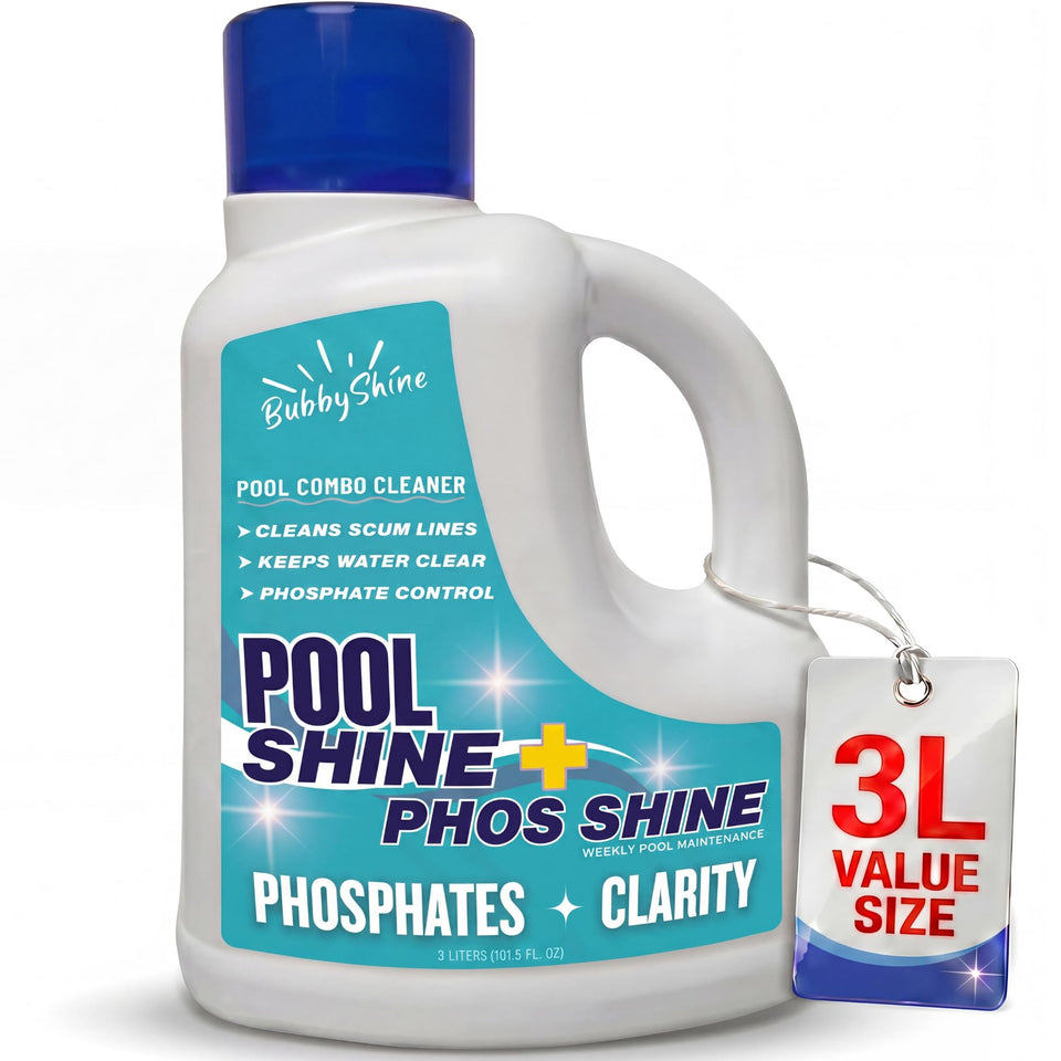 BubbyShine phosphate remover bottle for clearer pool water.