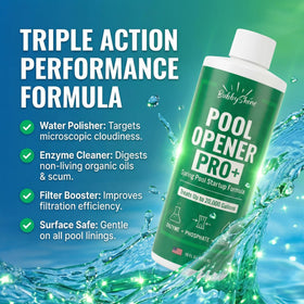 BubbyShine pool startup kit shows brighter finish after circulation.