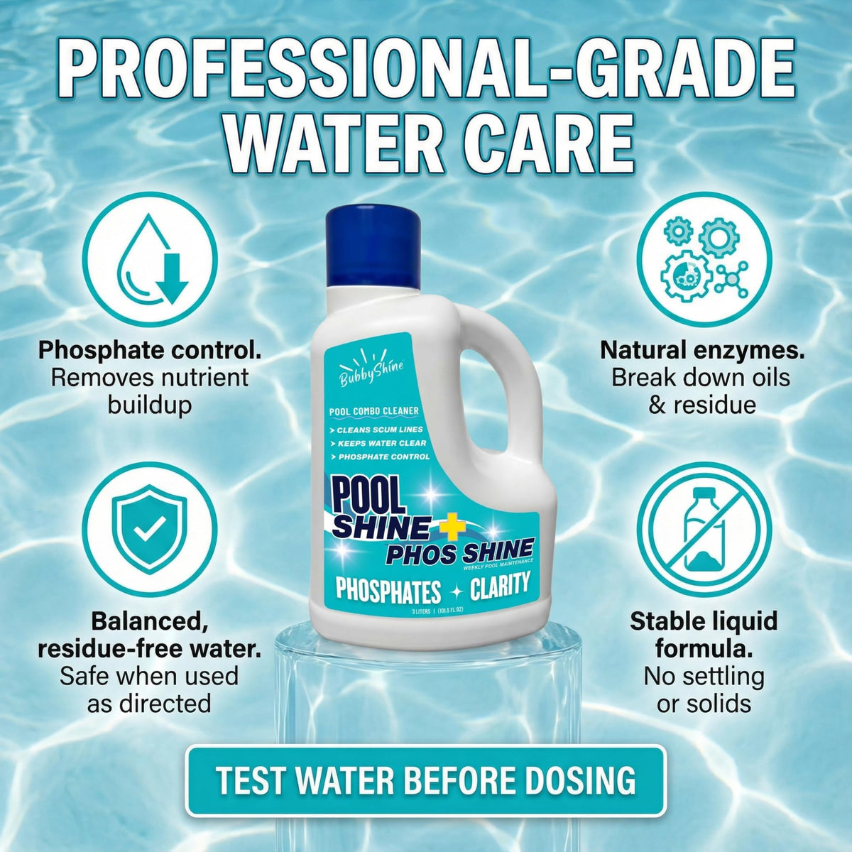 BubbyShine water clarity close-up after treatment improves visibility.